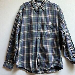 Vintage L.L. Bean Men's Plaid Shirt - Blue and Green Sz M